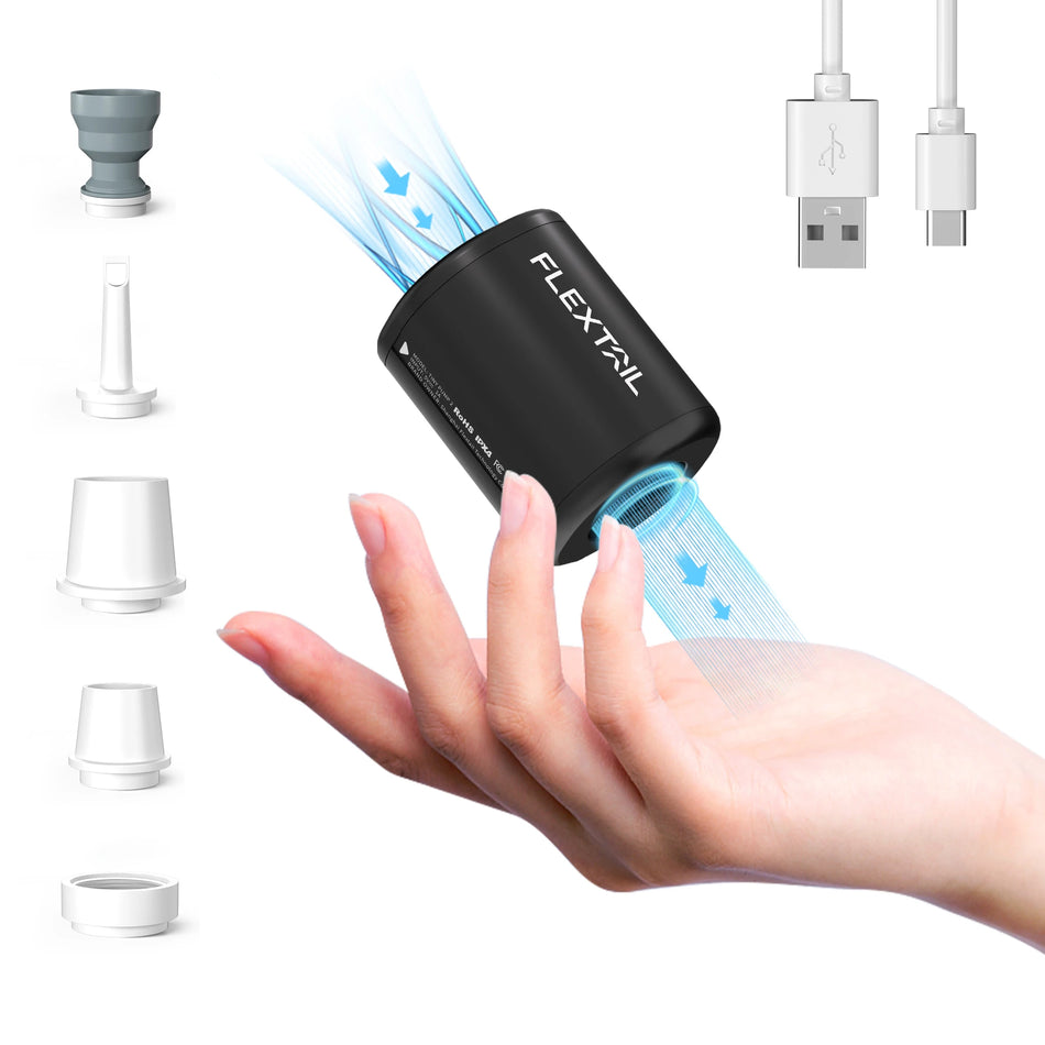 FLEXTAIL TINY PUMP 2 - Elektrisk luftpumpe 4 kPa Bærbar campingpumpe for luftmadrasser, liggeunderlag, vakuumpose, bassengflåter