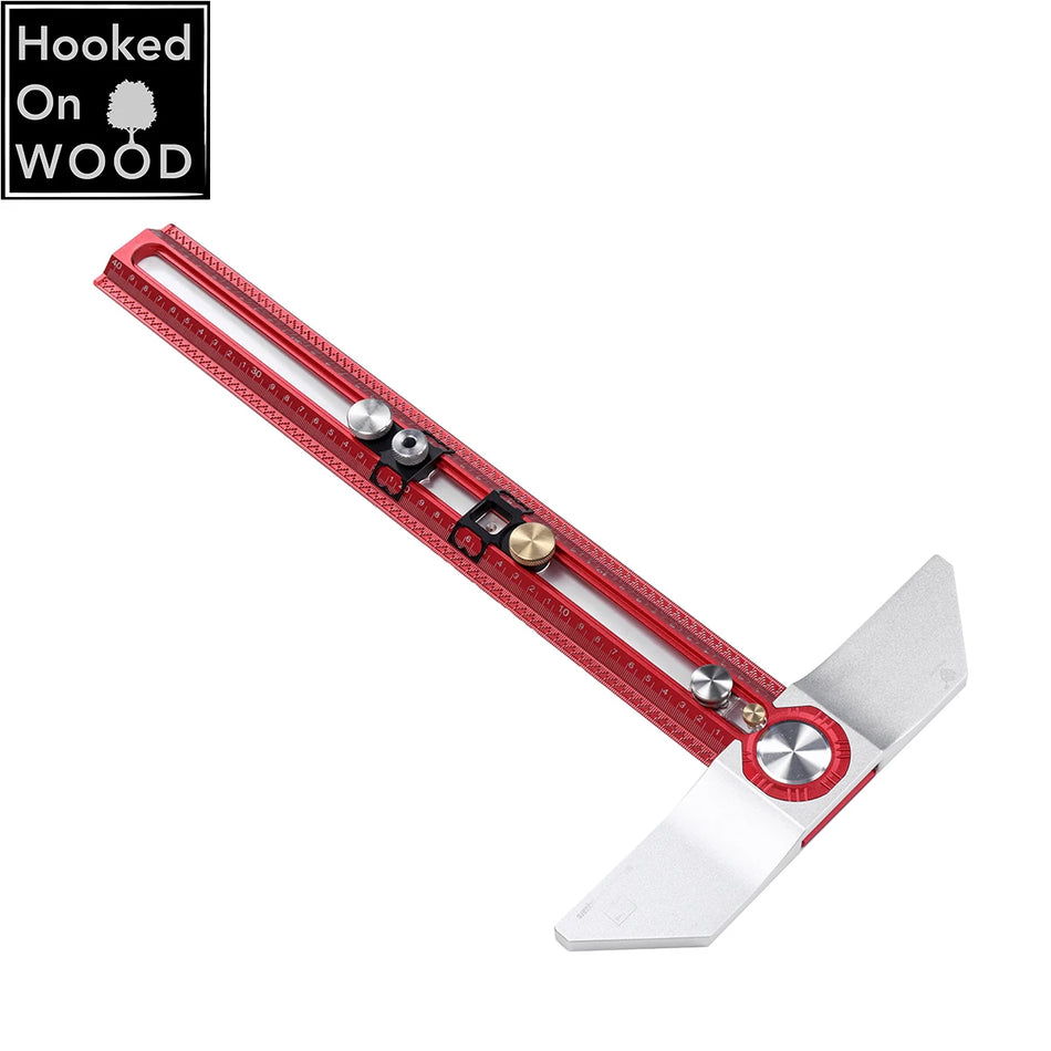 HONGDUI 400 mm Hooked On Wood MT-2465 PRO Rispennmerking T-firkantlinjal Aluminiumslegering Hullposisjonering Markeringsmåler