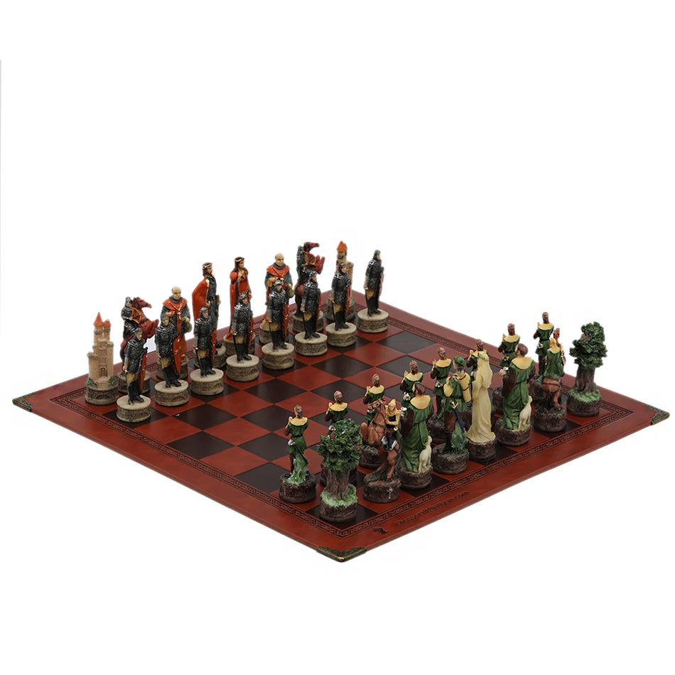 Horror Theme Chess Resin Material Hand-painted 32 Pieces with Embossed Leather Chess Board