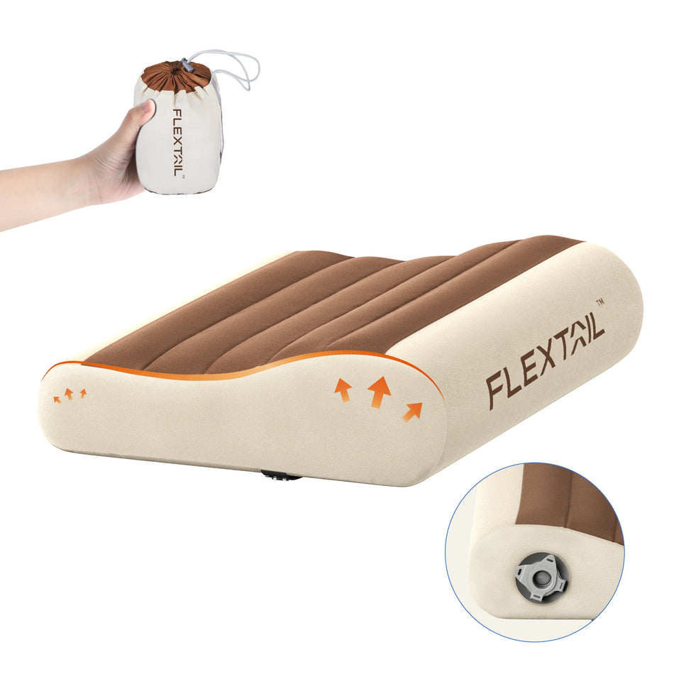 FLEXTAIL ZERO PILLOW – Ergonomisk oppblåsbar pute med dobbel støtte for reise og hjem, lett, vaskbar, ultrastille