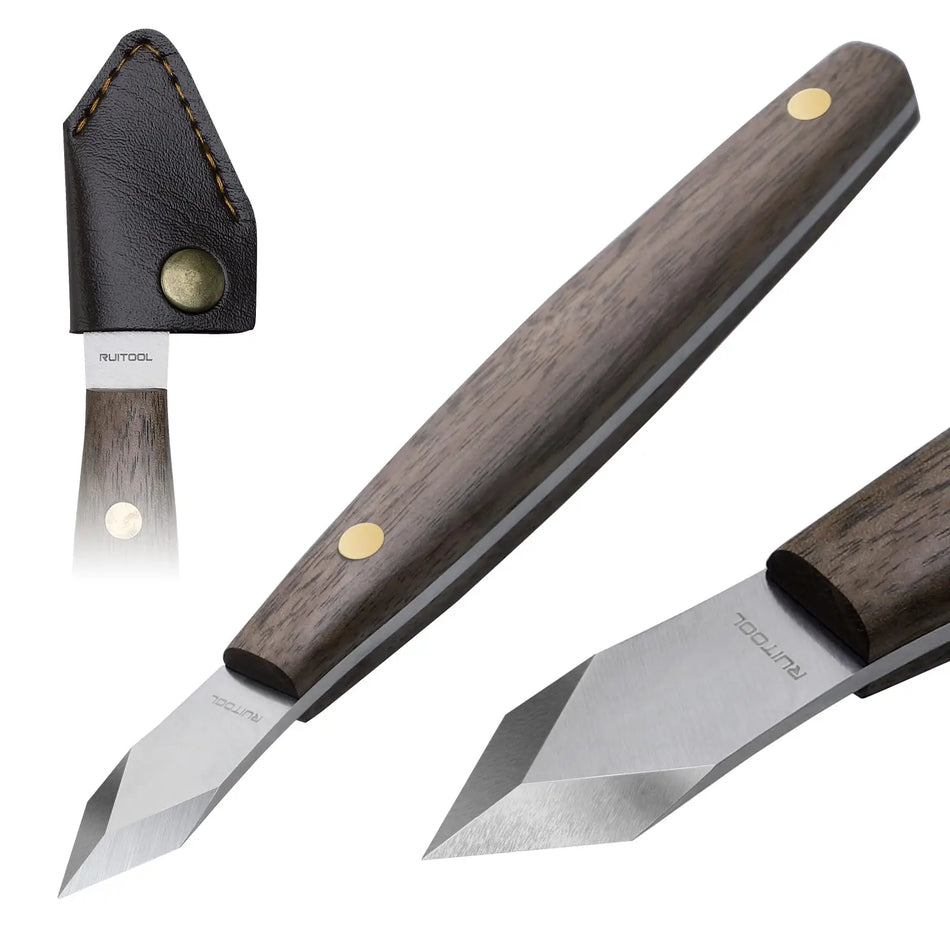 Marking Knife High Carbon Steel Woodworking Scribe 7.6 Inch Double Beveled Blade with Wooden Handle and Leather Sheath