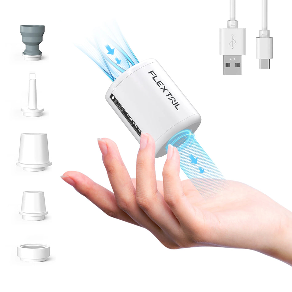 FLEXTAIL TINY PUMP 2 - Elektrisk luftpumpe 4 kPa Bærbar campingpumpe for luftmadrasser, liggeunderlag, vakuumpose, bassengflåter