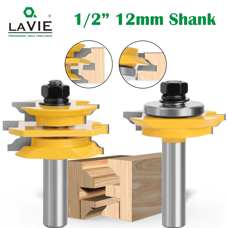 LAVIE 12 mm 1/2" skaft gjenvinnbar perle glassdør fresebitsett matchende fresesett for trebearbeidingsgraveringsmaskin