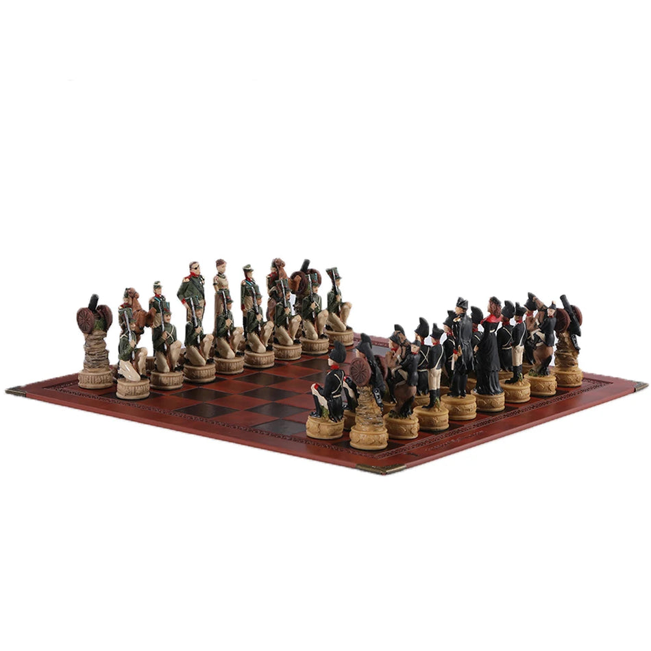 Horror Theme Chess Resin Material Hand-painted 32 Pieces with Embossed Leather Chess Board