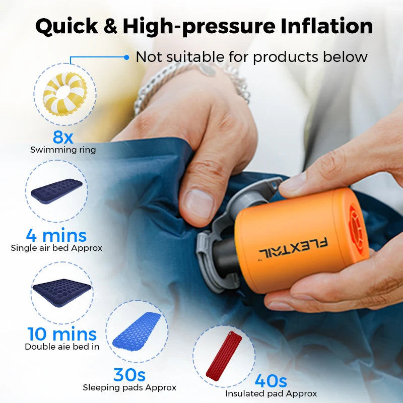 FLEXTAIL TINY PUMP 2 - Elektrisk luftpumpe 4 kPa Bærbar campingpumpe for luftmadrasser, liggeunderlag, vakuumpose, bassengflåter