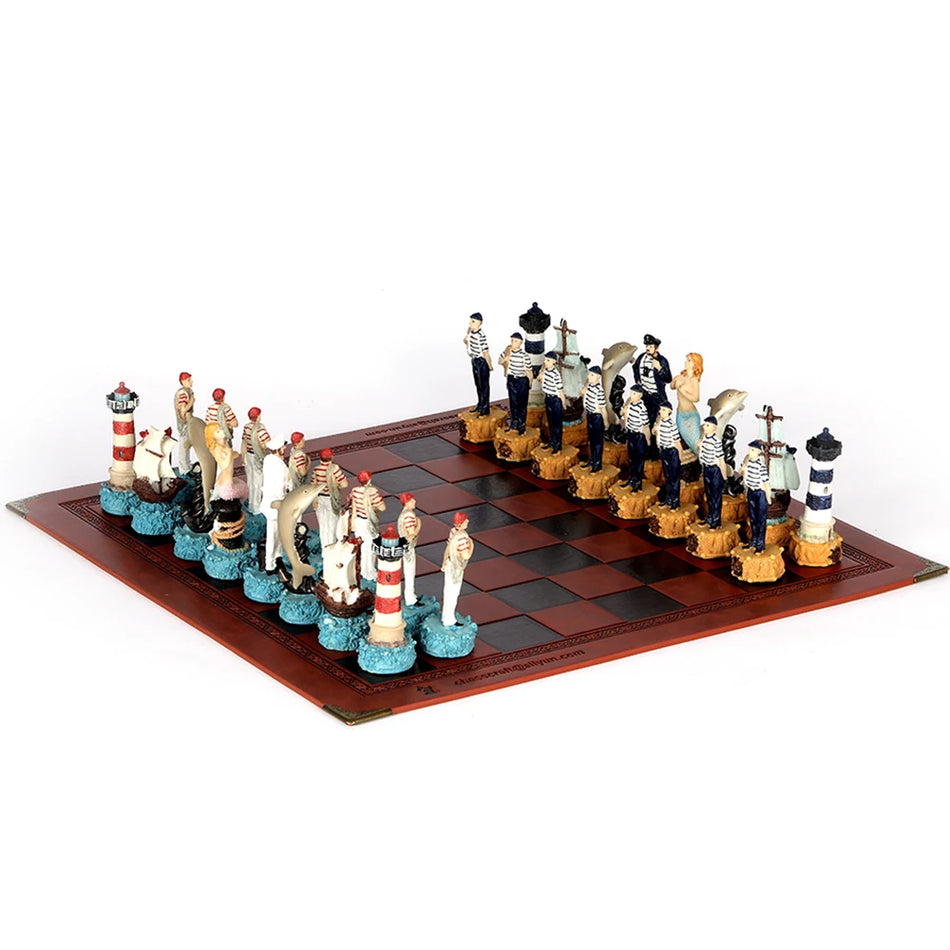 Horror Theme Chess Resin Material Hand-painted 32 Pieces with Embossed Leather Chess Board