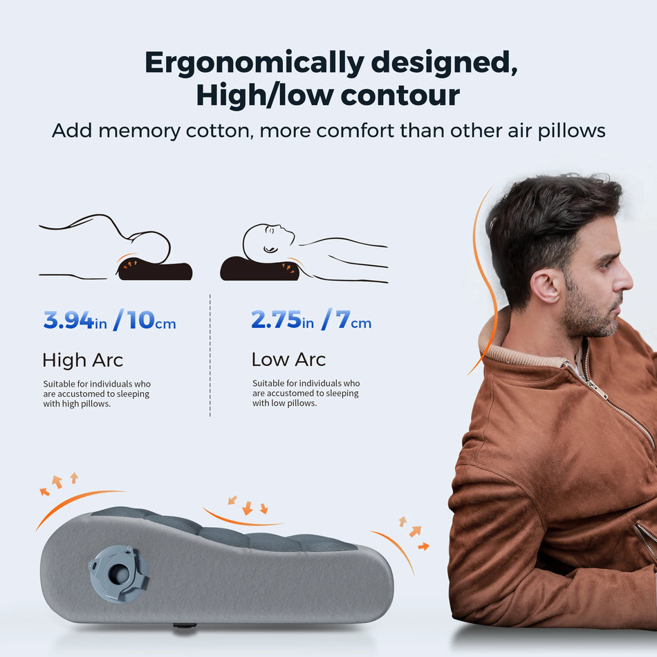 FLEXTAIL ZERO PILLOW – Ergonomisk oppblåsbar pute med dobbel støtte for reise og hjem, lett, vaskbar, ultrastille