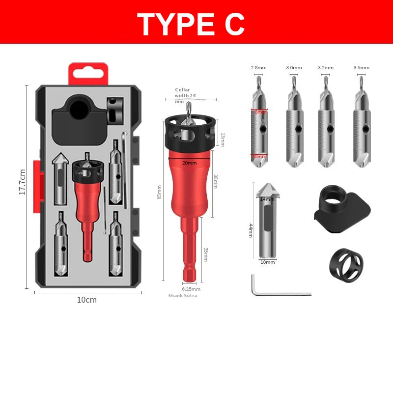 Forsenkerbor 3-i-1 aluminiumslegering Hus Høyhastighetsstålblad Justerbar 90 graders presisjon Universal sekskantskaft