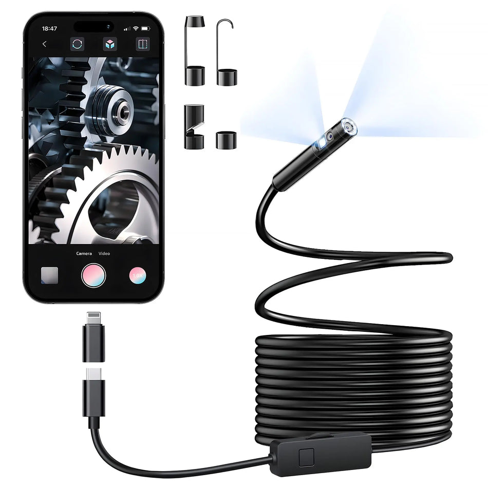 Single/Dual Lens Endoscope Camera For iPhone iPad IOS & Android Type-c Led Light IP67 Borescope Inspection Camera