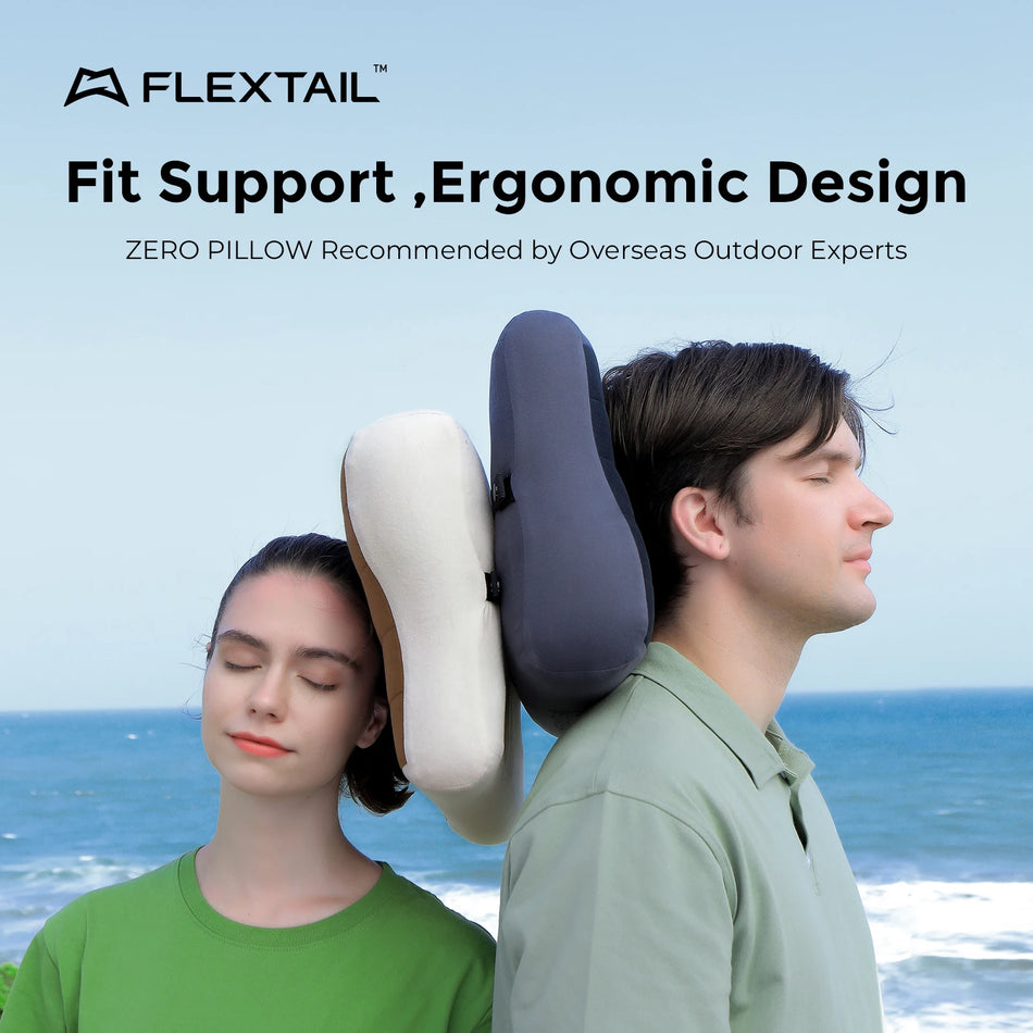 FLEXTAIL ZERO PILLOW/ ZERO PILLOW SE - Campingpute, oppblåsbar pute med elastisk stropp, ergonomisk design, to høydealternativer