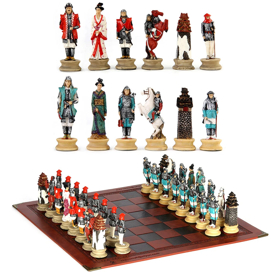 Horror Theme Chess Resin Material Hand-painted 32 Pieces with Embossed Leather Chess Board