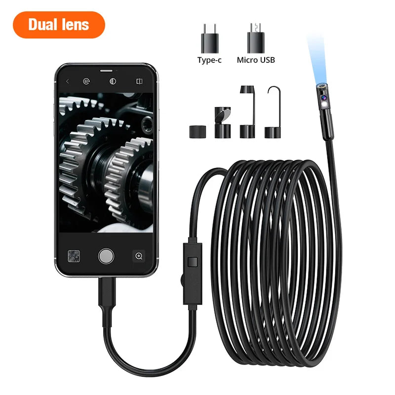 Single/Dual Lens Endoscope Camera For iPhone iPad IOS & Android Type-c Led Light IP67 Borescope Inspection Camera