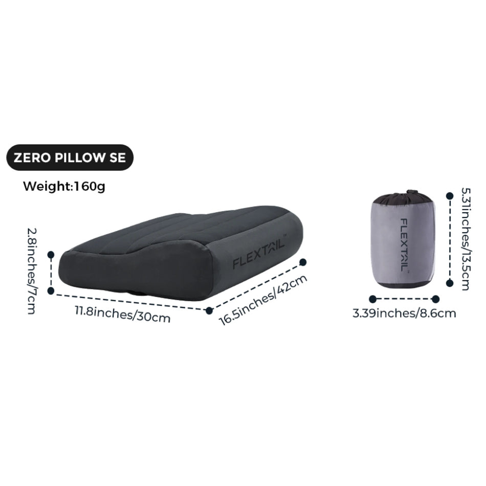 FLEXTAIL ZERO PILLOW/ ZERO PILLOW SE - Campingpute, oppblåsbar pute med elastisk stropp, ergonomisk design, to høydealternativer
