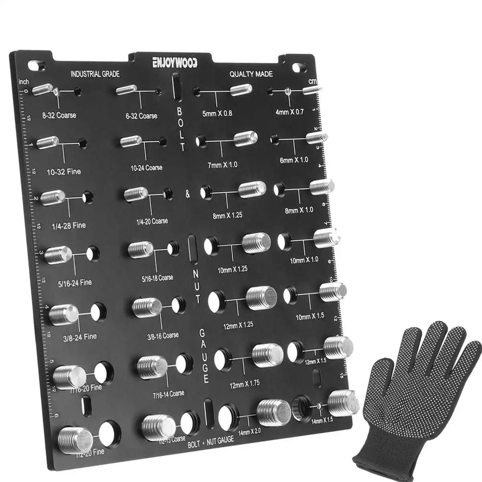 Nut & Bolt Checker With Gloves Durable Aluminum Alloy Gauge for Metric Imperial Sizes