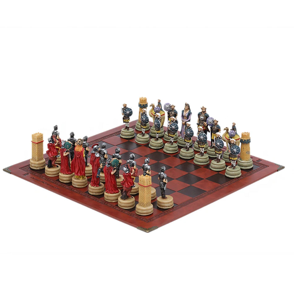 Horror Theme Chess Resin Material Hand-painted 32 Pieces with Embossed Leather Chess Board