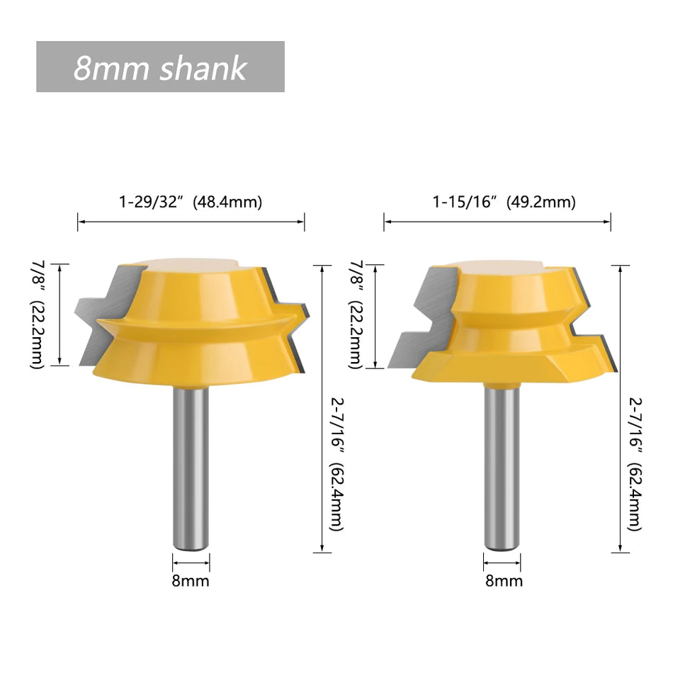 LAVIE 2 stk. 8 mm skaftlås gjærtappsfres 22,5 graders lim sett for snekkerarbeid treverksfres MC02065