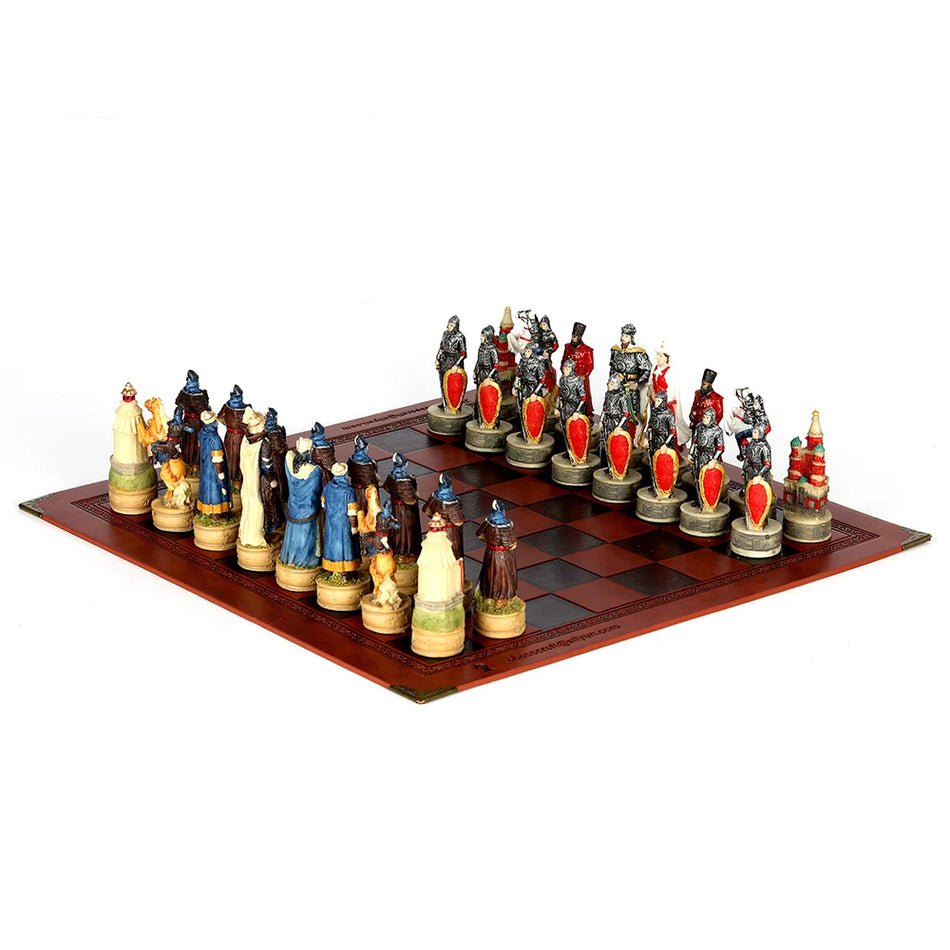 Horror Theme Chess Resin Material Hand-painted 32 Pieces with Embossed Leather Chess Board
