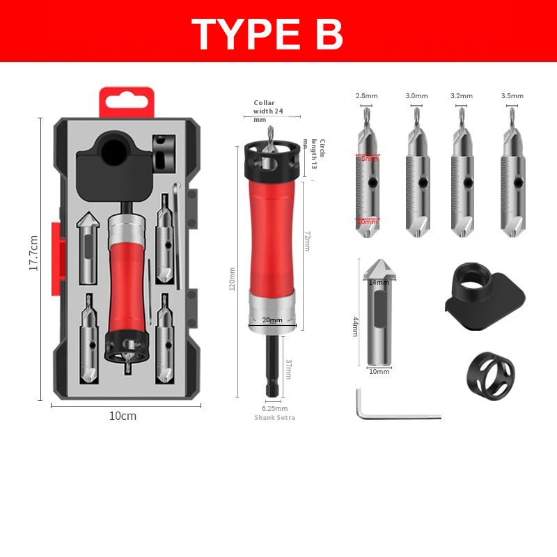 Forsenkerbor 3-i-1 aluminiumslegering Hus Høyhastighetsstålblad Justerbar 90 graders presisjon Universal sekskantskaft